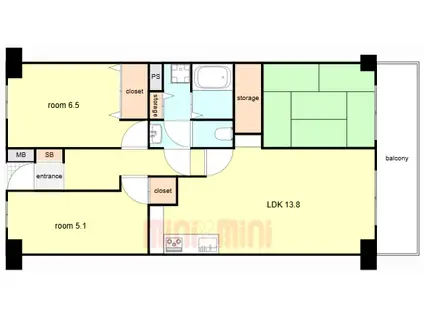 須磨名谷ハウス 1号棟(3LDK/3階)の間取り写真