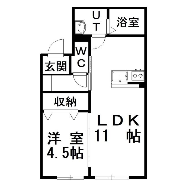 JR根室本線 釧路駅 バス乗車時間:5分 最寄りバス停で下車 徒歩1分 4階建 築4年(1LDK/3階)の間取り写真