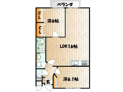 ボヌールII(2LDK/2階)の間取り写真
