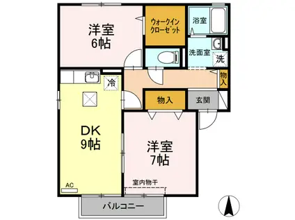 クラウディアA棟(2DK/1階)の間取り写真