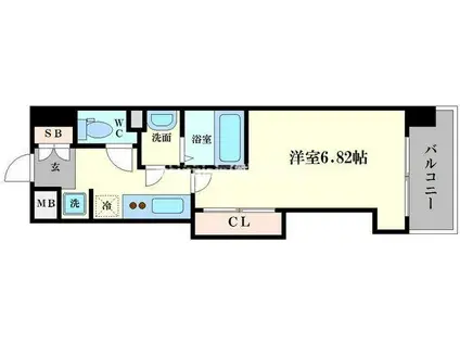 ラグゼ難波西III(1K/6階)の間取り写真