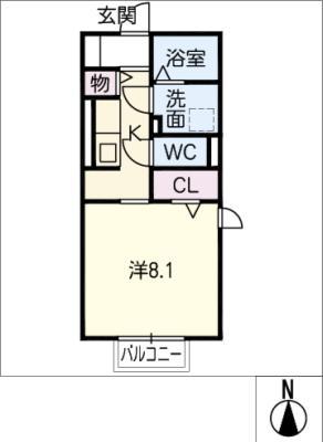 ラルーチェ上浜(1K/1階)の間取り写真