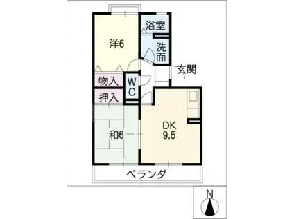 ピースフルゆうII(2DK/2階)の間取り写真