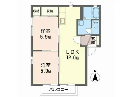 スカイプラザ C(2LDK/2階)の間取り写真