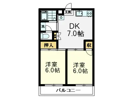 プラムヒル(2DK/4階)の間取り写真