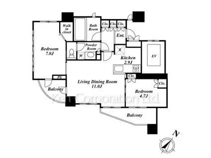 Dグランセ白金(2LDK/13階)の間取り写真