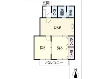 コートハウスII(2DK/1階)の間取り写真