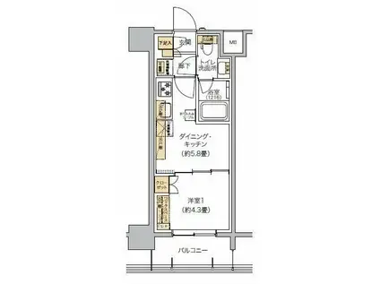 リビオメゾン芝浦(1DK/3階)の間取り写真