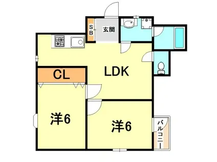 ヴィレッジリバー住吉(2LDK/2階)の間取り写真