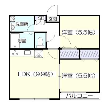 ハイツみどり(2LDK/1階)の間取り写真