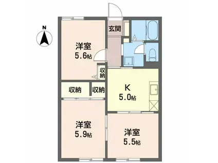 アリシア山手 A(3K/1階)の間取り写真
