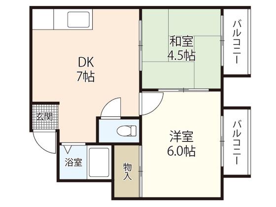 鷹の羽マンション(2DK/2階)の間取り写真
