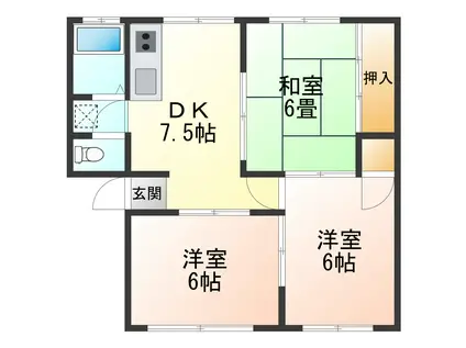 サンハイツイワタ(3DK/2階)の間取り写真