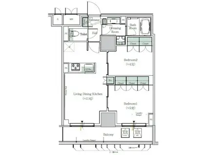 ONE ROOF RESIDENCE NISHI NIPPORI(2LDK/5階)の間取り写真