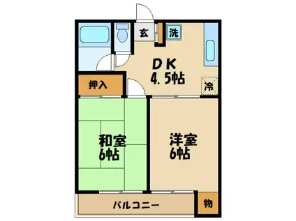多摩コーポ(2DK/1階)の間取り写真