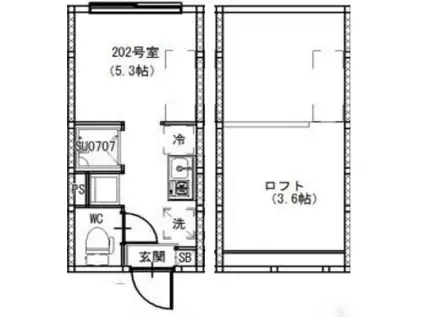 下石神井5丁目(ワンルーム/2階)の間取り写真