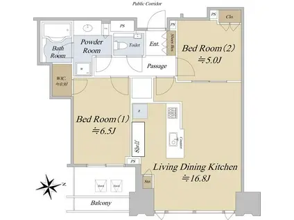シティタワーズ豊洲 ザ・シンボル(2LDK/32階)の間取り写真