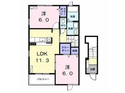 グレース ヴィラ I(2LDK/2階)の間取り写真
