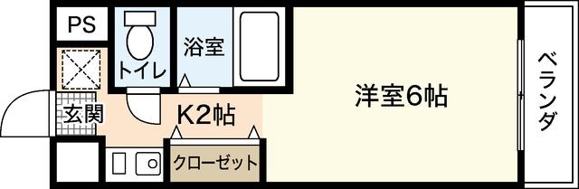 ウィンディア海老園(1K/2階)の間取り写真
