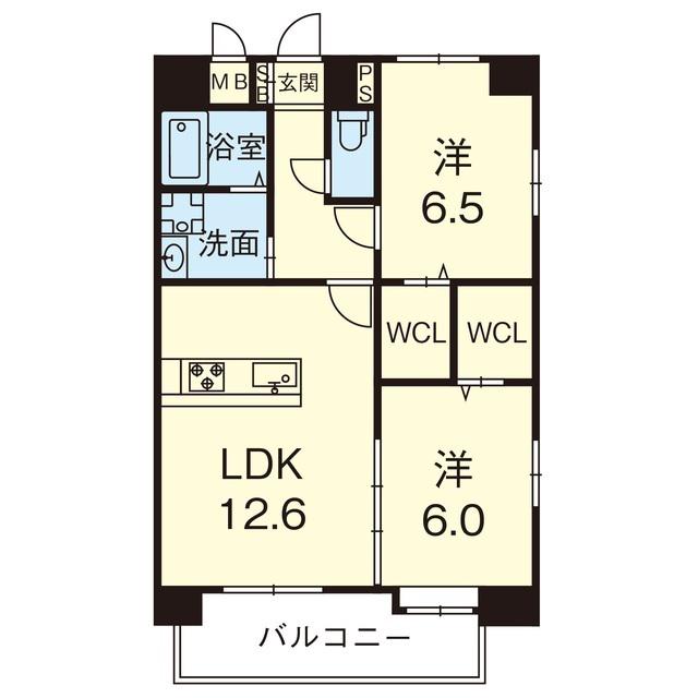 アステール菊陽(2LDK/4階)の間取り写真