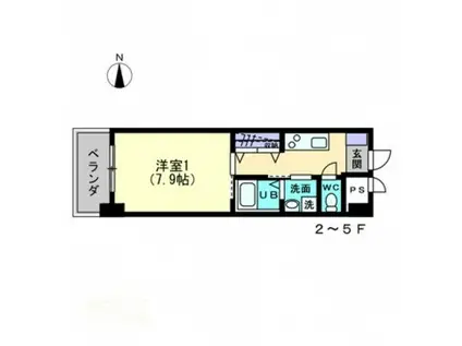 ミモザヒルズ古町(1K/6階)の間取り写真