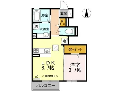 プリマージュ A棟(1LDK/1階)の間取り写真