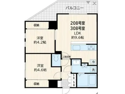 アルカンシエル新宿大京町(2LDK/3階)の間取り写真