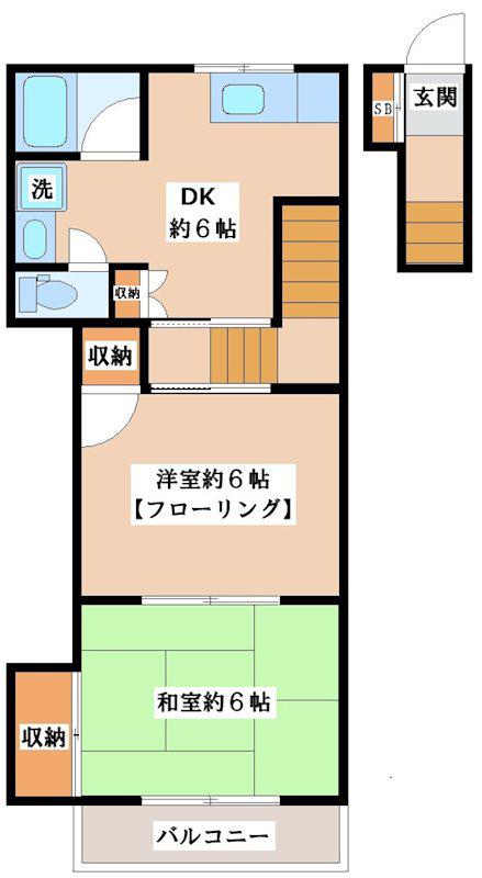 東急東横線 自由が丘駅(東京) 徒歩10分 2階建 築43年(2DK/2階)の間取り写真