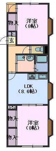 ガーデンコート(2DK/4階)の間取り写真