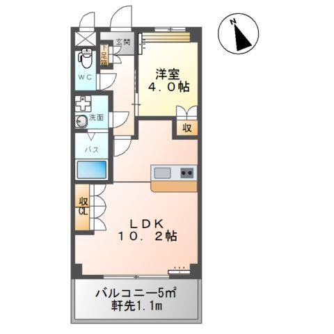 ディアフォンテーヌB(1LDK/2階)の間取り写真