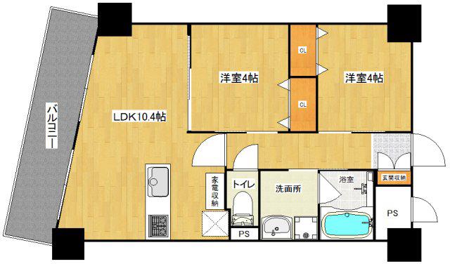フクダ不動産八木駅前マンション(2LDK/4階)の間取り写真