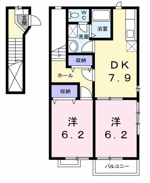 リバージュハイツ II(2DK/2階)の間取り写真