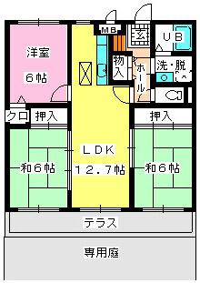 ロイヤルハイツ博多南(3LDK/1階)の間取り写真