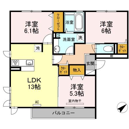 アルカサール(3LDK/3階)の間取り写真