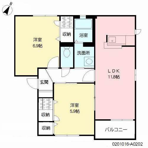 アヴェリア月出(2LDK/2階)の間取り写真