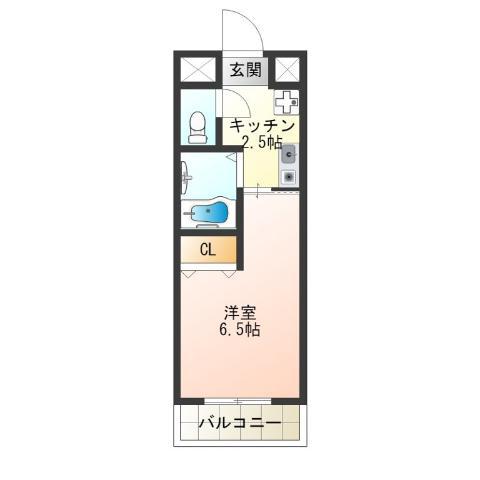 ウィンヒルズ難波南(1K/3階)の間取り写真