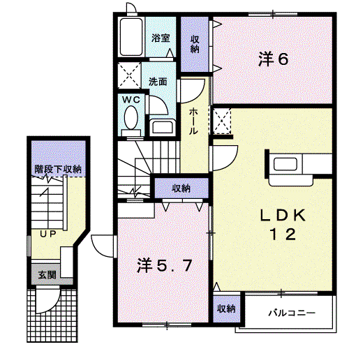 サンジュヒルB(2LDK/2階)の間取り写真