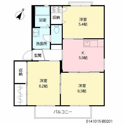 バリュージュ上諏訪B(3K/2階)の間取り写真