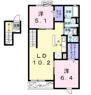 ヒルズ桜坂(2LDK/4階)の間取り写真
