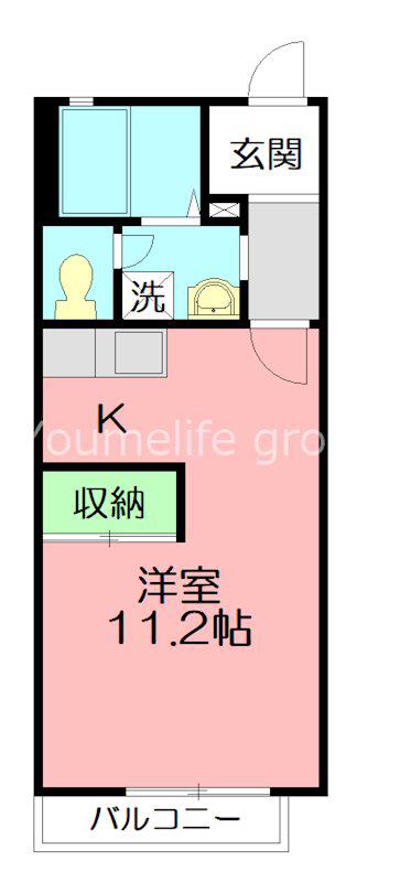 リブェールハイツB(ワンルーム/1階)の間取り写真