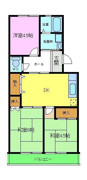コーポ北花田(3DK/1階)の間取り写真