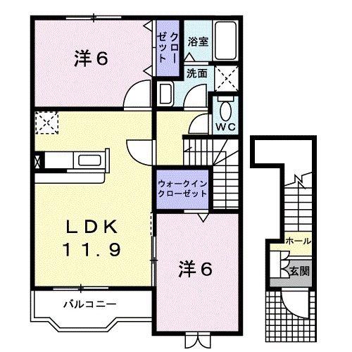 ハピネス村山A(2LDK/2階)の間取り写真