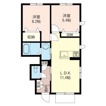 プルトゥールA(2LDK/1階)の間取り写真