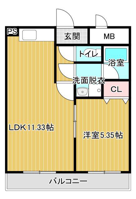 サウスコート(1LDK/5階)の間取り写真