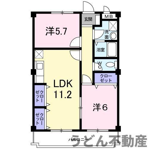 マリッチ溝渕I(2LDK/1階)の間取り写真