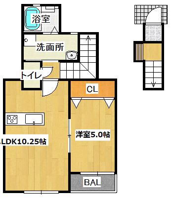 ラック庭瀬(1LDK/2階)の間取り写真