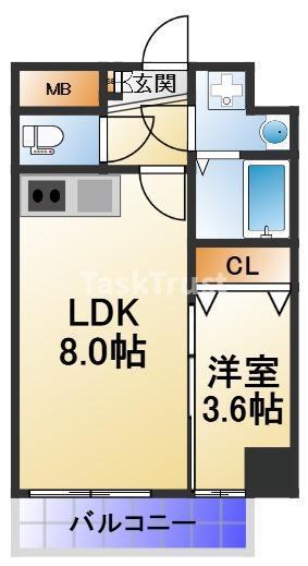 クローバー・レジデンス玉造(1LDK/4階)の間取り写真