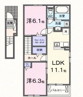 メゾン・ド・クレールB棟(2LDK/1階)の間取り写真