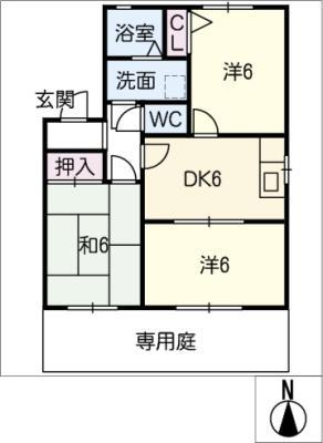 フレグランス六反田(3DK/1階)の間取り写真