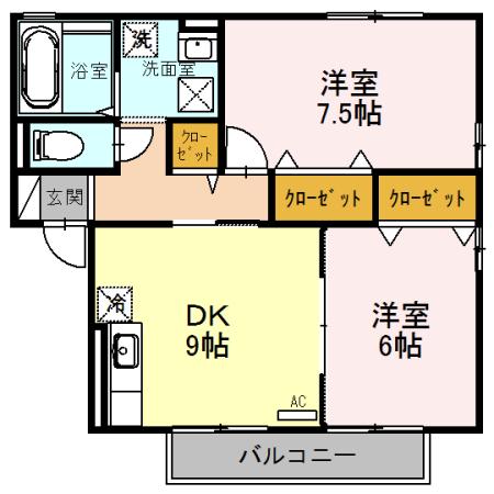 サンビレッジ二の宮B(2DK/2階)の間取り写真